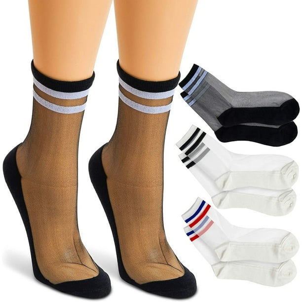 5 Pairs Women Cotton Striped Socks Soft Solid Short Socks Sport Casual Hosiery